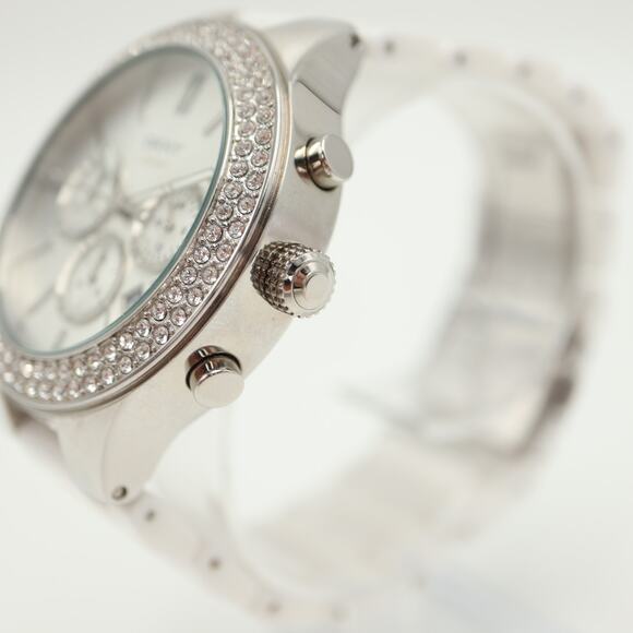 DKNY Broadway White Ceramic Chronograph Watch 43mm Silver Date w New Battery - Picture 10 of 14